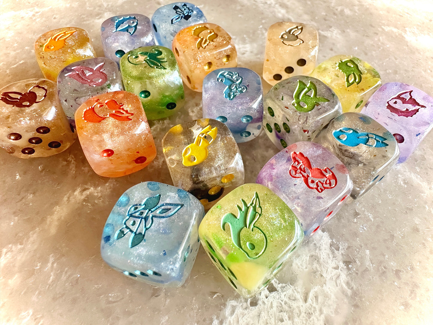 Pokemon Inspired NEW 9 Dice Eeveelutions D6 RPG DnD Gaming Polyhedral Anime Art Umbreon Vaporeon Flareon Espeon Jolteon REEVEEMIX