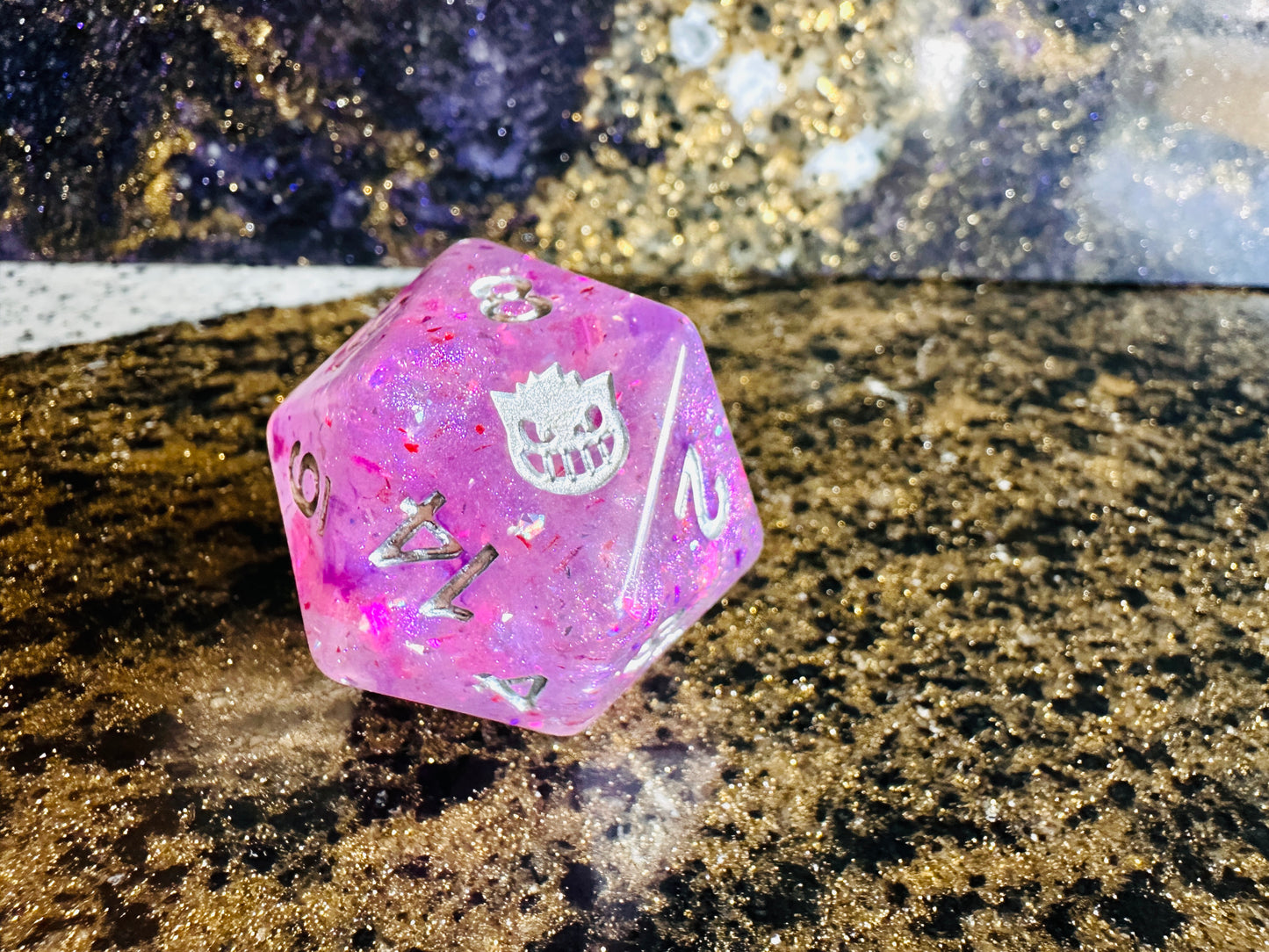 Custom Shiny Pokemon Inspired GIGA D20 Dice 35mm Gengar Chonk Limited Custom Polyset Set RPG DnD Gaming Polyhedral Ghost Anime Gengar Ditto Eeveelution