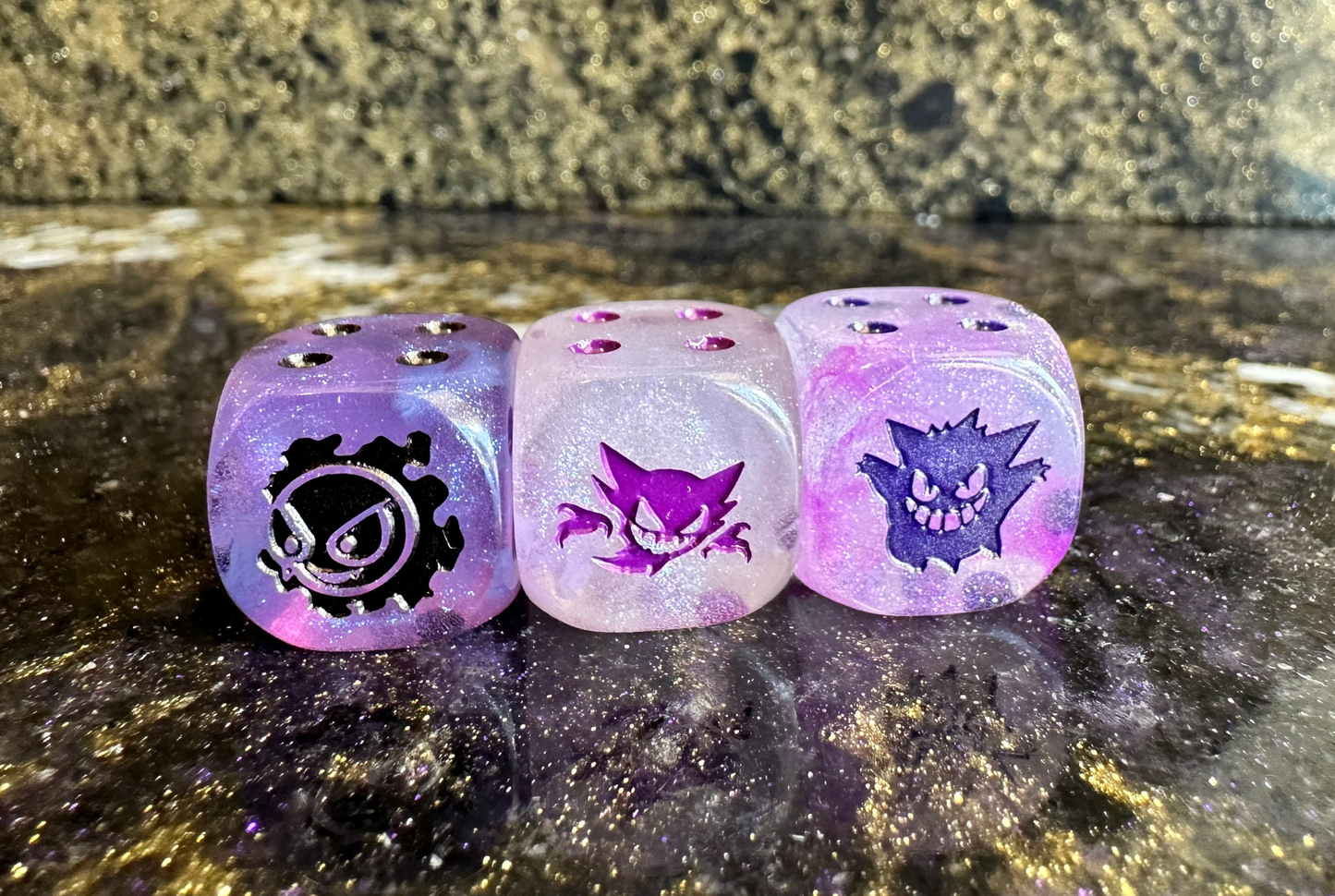 Custom Pokemon Shiny Gengar Inspired 10 Dice D&D Polyset D6 D20 35mm GXEX DnD Polyhedral