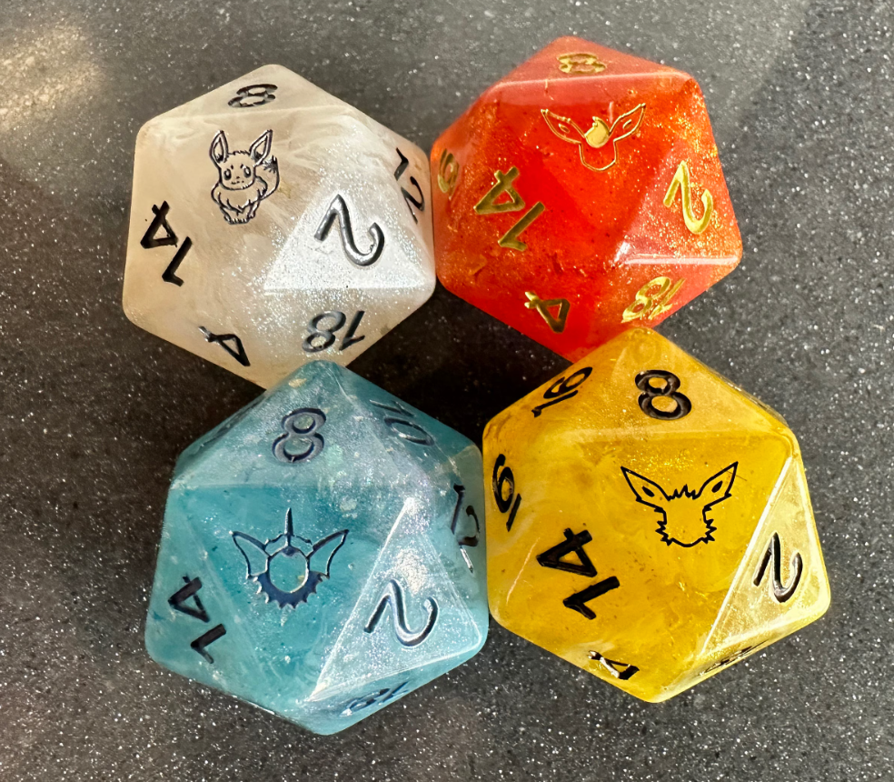 GIGA Pokemon Eevee Inspired D&D D20 35mm Dice Eeveelution GXEXV DnD Polyhedral