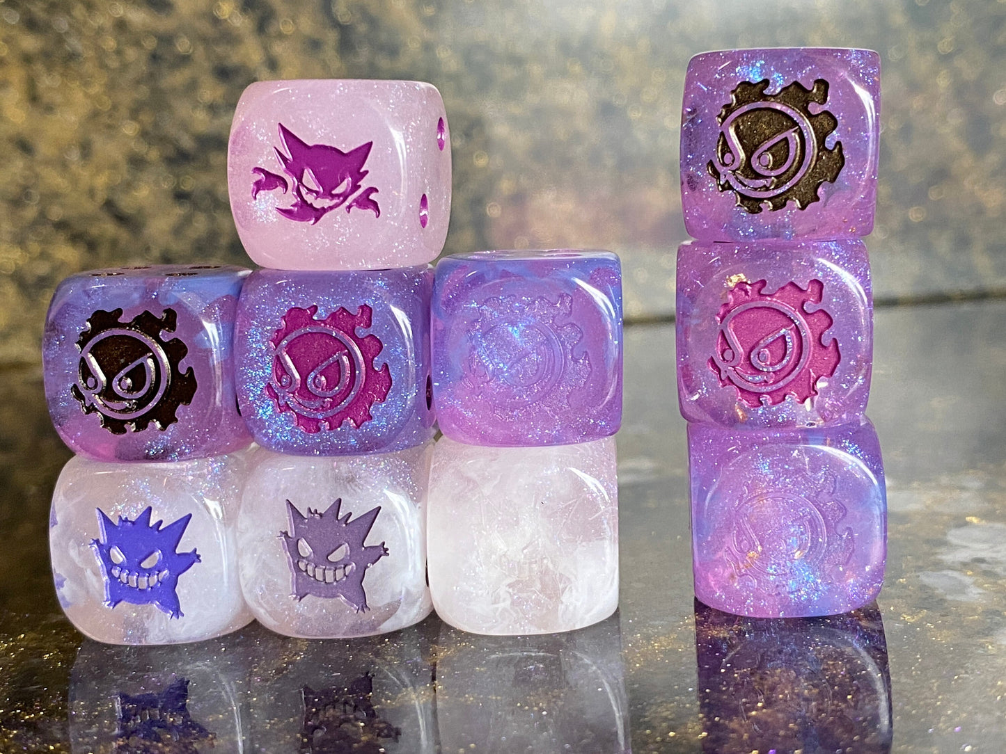 Custom Pokemon Shiny Gengar Inspired 10 Dice D&D Polyset D6 D20 35mm GXEX DnD Polyhedral