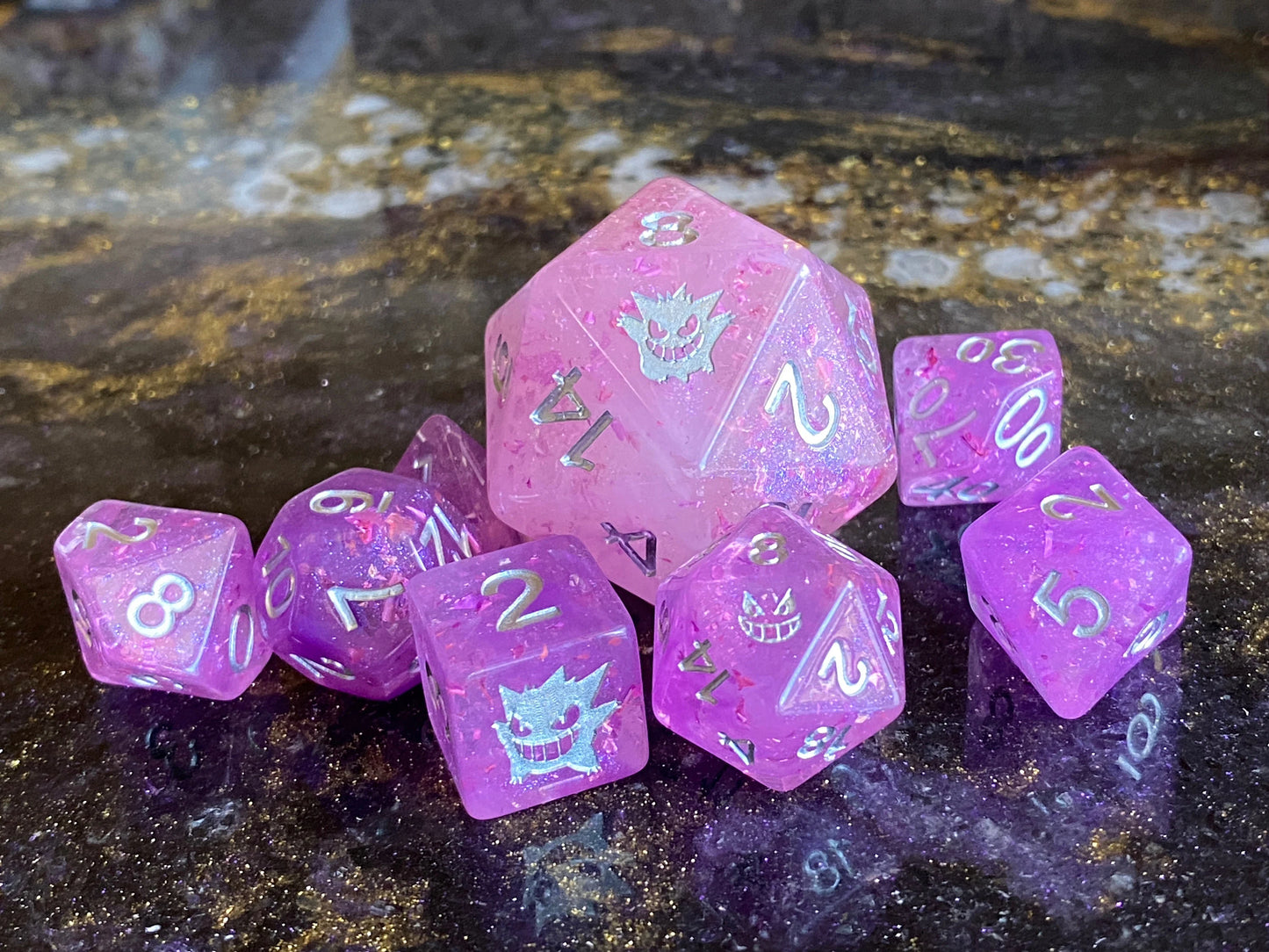 Custom Pokemon Shiny Gengar Inspired 10 Dice D&D Polyset D6 D20 35mm GXEX DnD Polyhedral