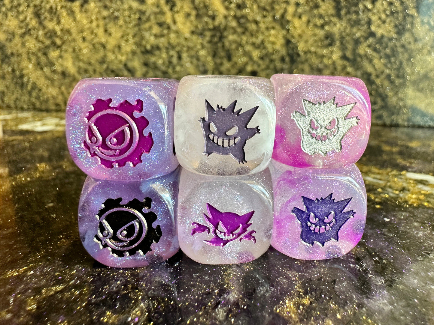 Custom Pokemon Shiny Gengar Inspired 10 Dice D&D Polyset D6 D20 35mm GXEX DnD Polyhedral