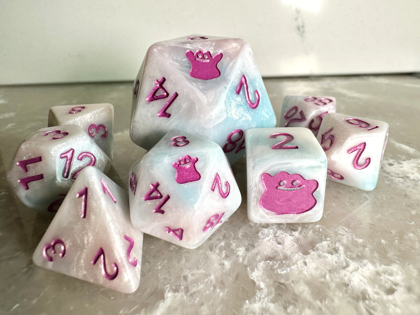 Custom Pokemon DITTO Inspired 8 Dice D&D Polyset D6 D20 35mm DnD Polyhedral