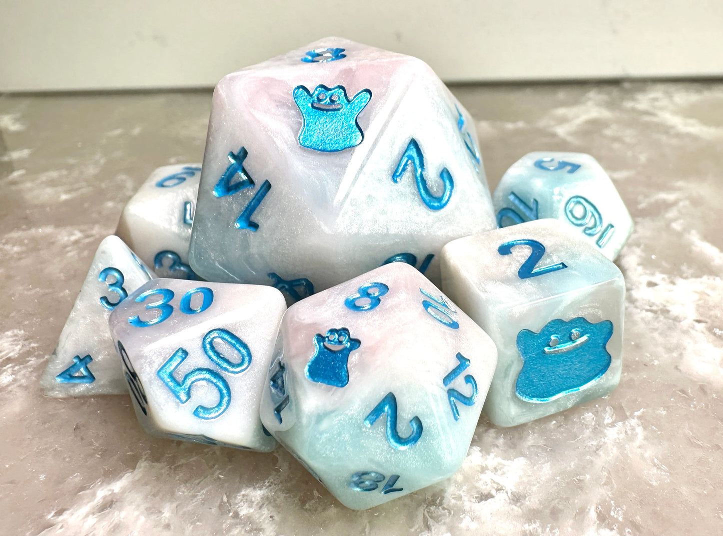 Custom Pokemon DITTO Inspired 8 Dice D&D Polyset D6 D20 35mm DnD Polyhedral