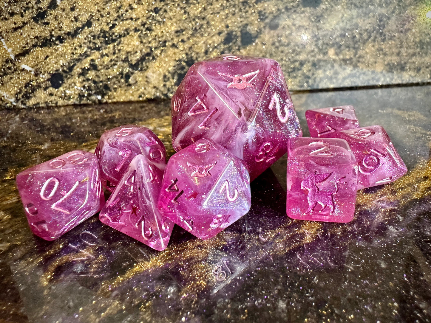 UMBREON Polydice Pokemon Inspired Polyset Dice Custom Set Shiny Eeveelutions D6 RpG DnD Gaming Polyhedral Anime Art + ESPEON Giga D20 Chonk