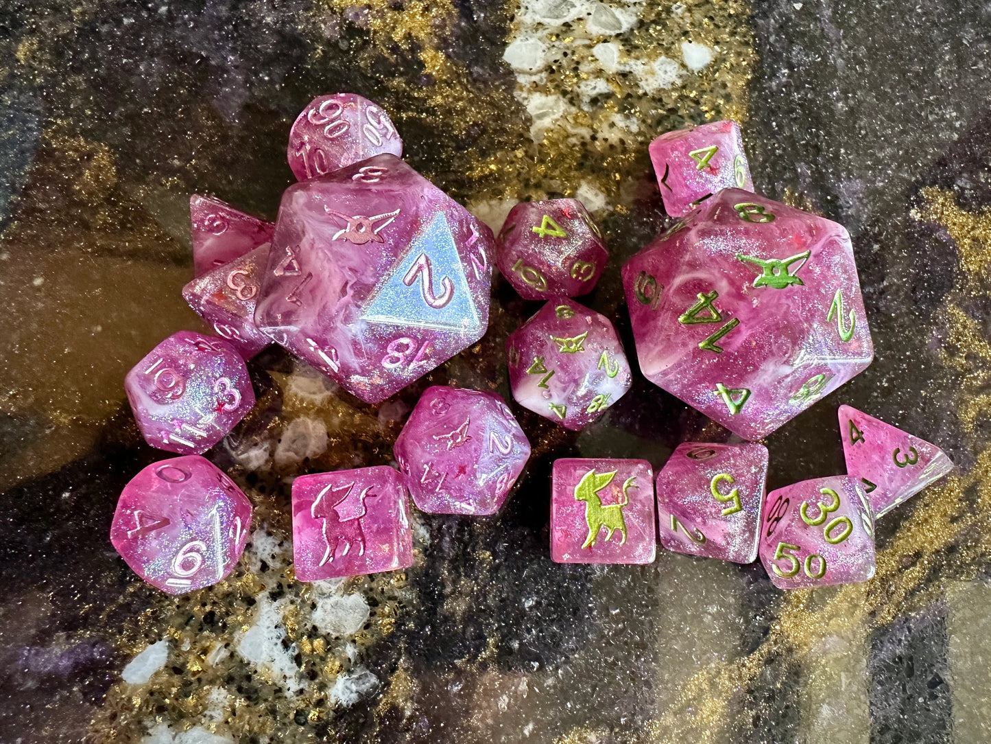 UMBREON Polydice Pokemon Inspired Polyset Dice Custom Set Shiny Eeveelutions D6 RpG DnD Gaming Polyhedral Anime Art + ESPEON Giga D20 Chonk