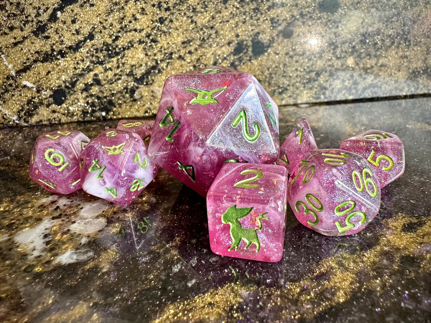 UMBREON Polydice Pokemon Inspired Polyset Dice Custom Set Shiny Eeveelutions D6 RpG DnD Gaming Polyhedral Anime Art + ESPEON Giga D20 Chonk