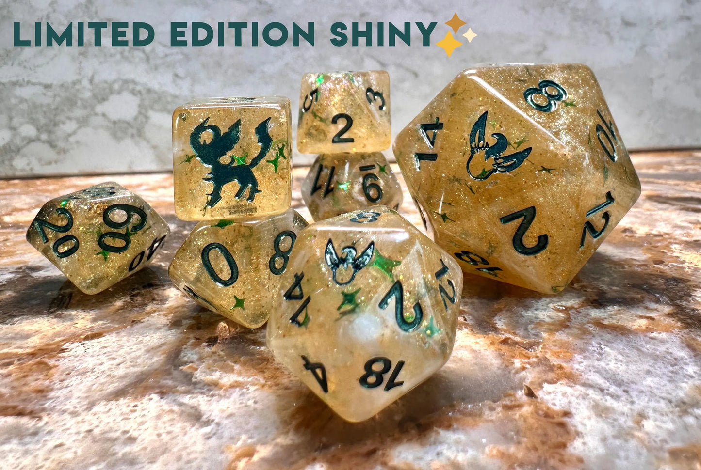 Leafeon Polydice Giga D20 Dice Pokemon Inspired Polyset Custom Set Shiny Eeveelutions D6 RpG DnD Gaming Polyhedral Anime Art