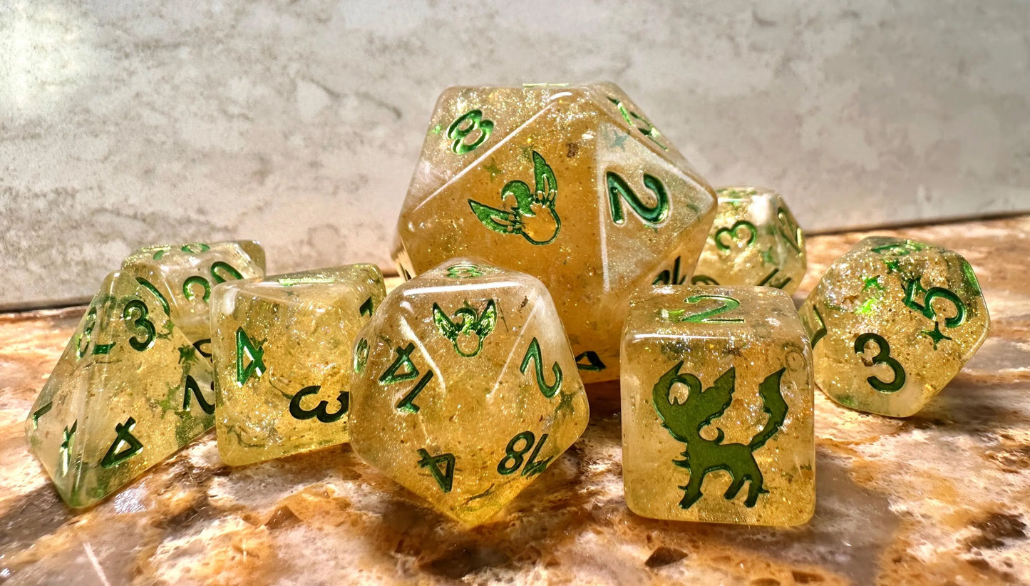 Leafeon Polydice Giga D20 Dice Pokemon Inspired Polyset Custom Set Shiny Eeveelutions D6 RpG DnD Gaming Polyhedral Anime Art