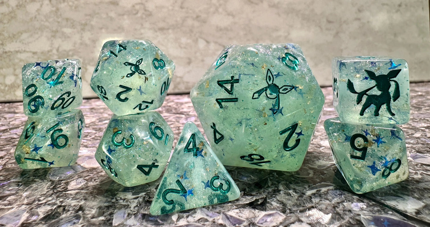 Glaceon Polydice Giga D20 Dice Pokemon Inspired Polyset Custom Set Shiny Eeveelutions D6 RpG DnD Gaming Polyhedral AnimeArt