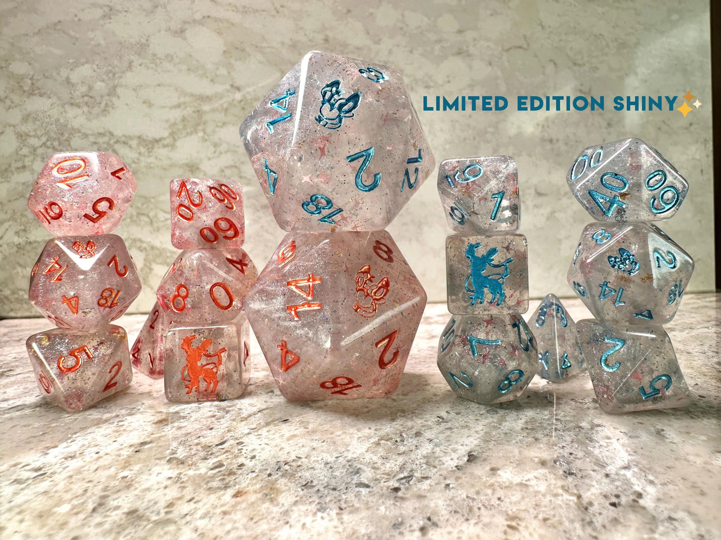 Sylveon Polydice Giga D20 Dice Pokemon Inspired Polyset Custom Set Shiny Eeveelutions D6 RpG DnD Gaming Polyhedral AnimeArt