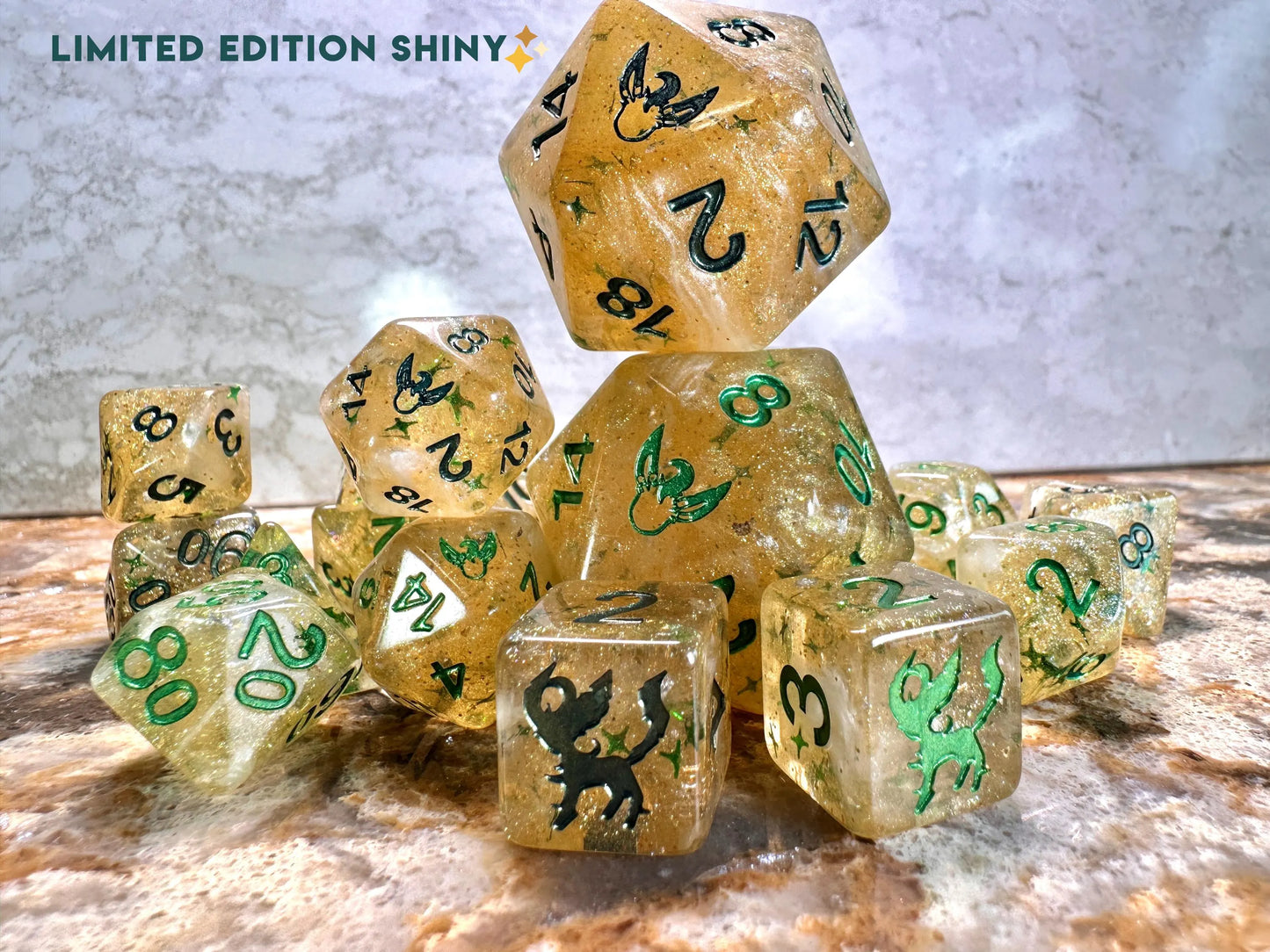 Leafeon Polydice Giga D20 Dice Pokemon Inspired Polyset Custom Set Shiny Eeveelutions D6 RpG DnD Gaming Polyhedral Anime Art