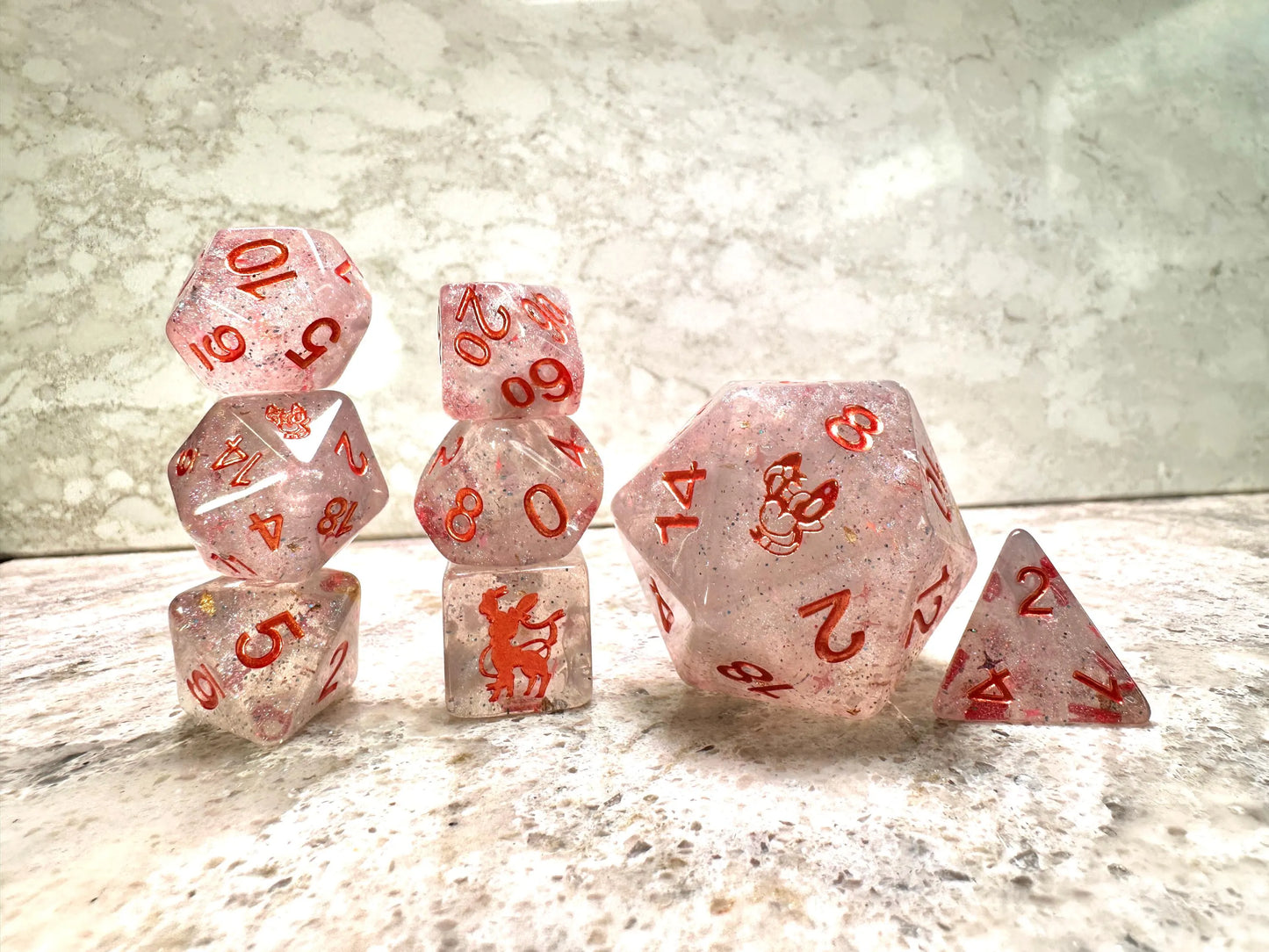 Sylveon Polydice Giga D20 Dice Pokemon Inspired Polyset Custom Set Shiny Eeveelutions D6 RpG DnD Gaming Polyhedral AnimeArt