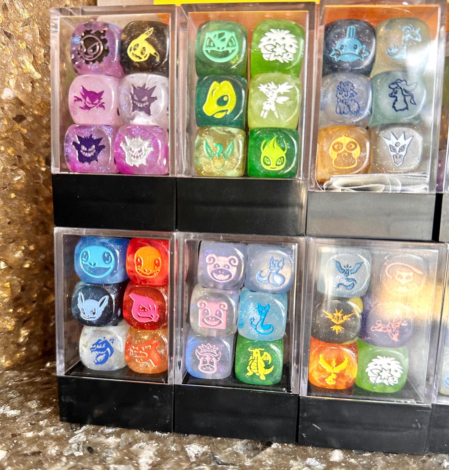 Pokemon Inspired 6 Dice Team D6 RPG DnD Gaming Polyhedral Anime Art Raichu Leafeon Treeko Meowth Bulbasaur Entei Mewtwo Ho Oh Mudkip Pichu