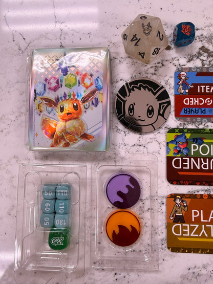 Pokemon Master Mystery TCG Box Dice Deck Sleeves Coin Status Markers D6 ETB